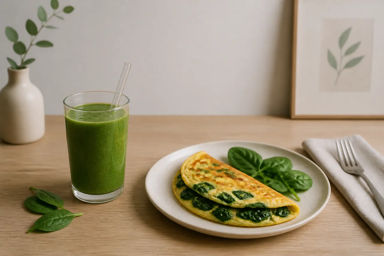 comparație smoothie și omletă cu spanac
