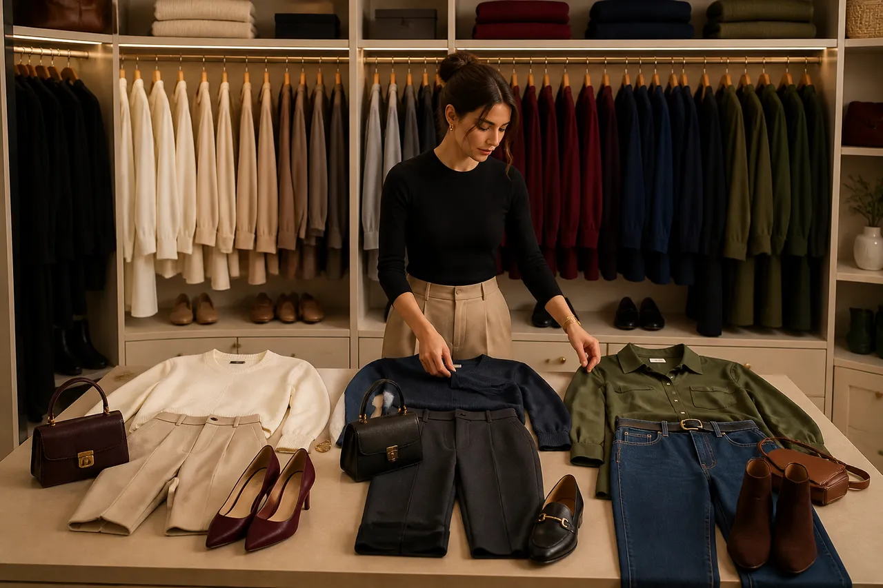 organizarea unei garderobe neutre cu accente de culoare
